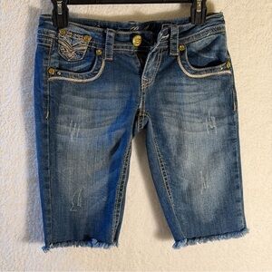 Grace in LA Denim Bermuda Shorts Size 25 Embroidered Stretch Mid Rise Shorts